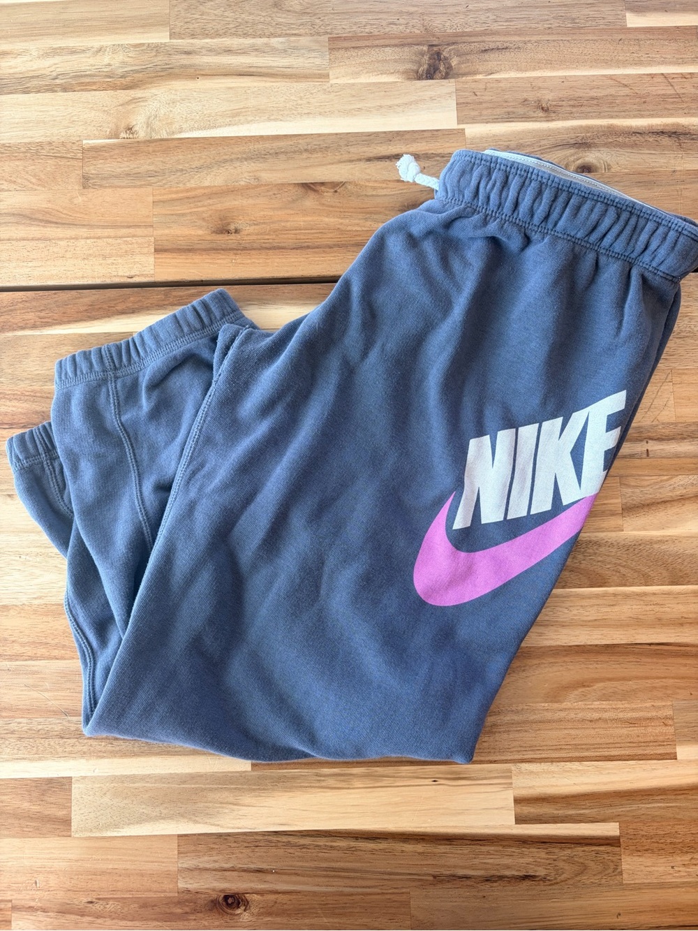 Nike Gray Track Pants with Pink Swoosh